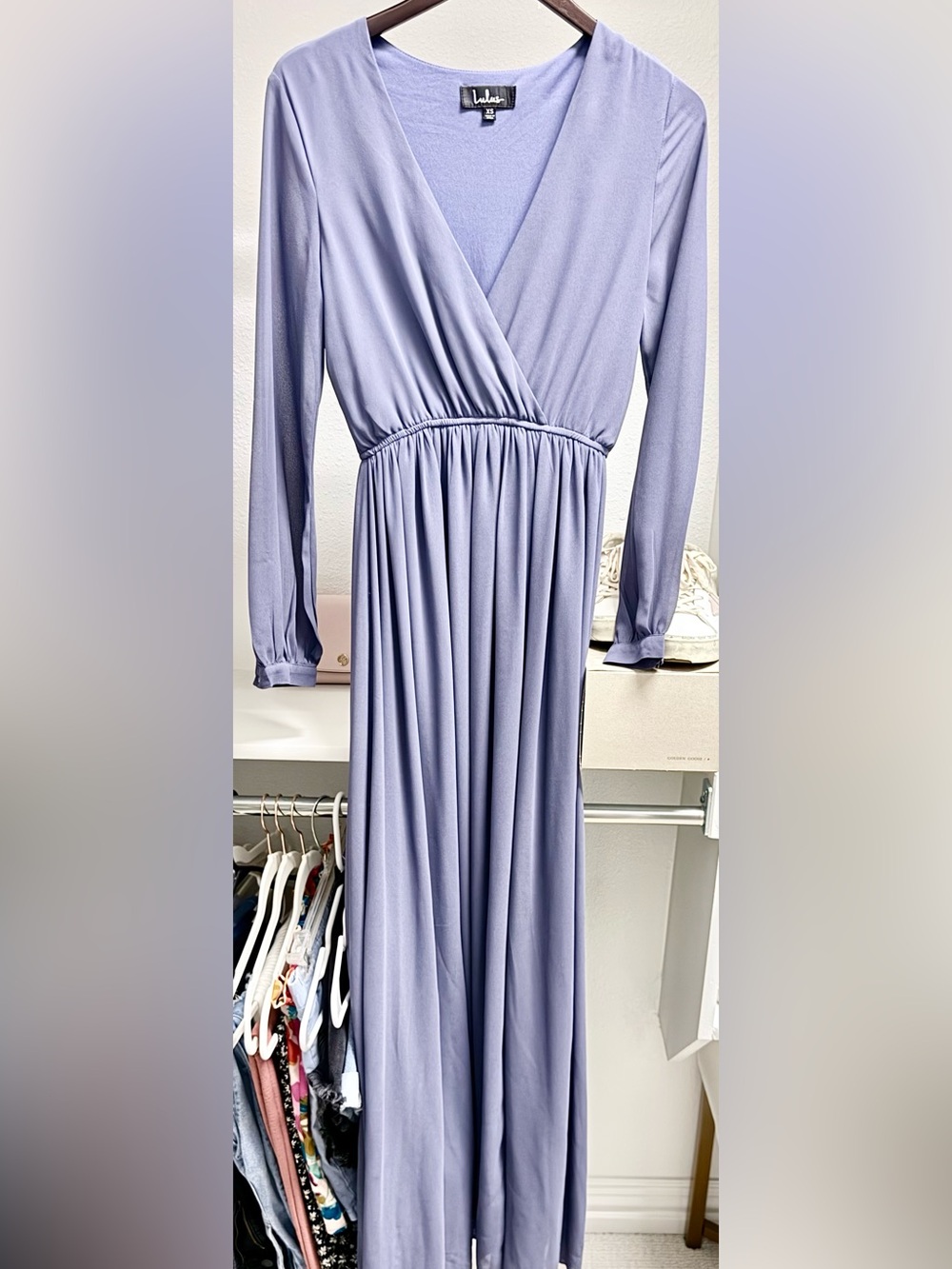 Women's Lavender/Gray Long Sleeve Maxi Dress with Slit